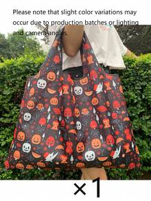2pcs/1pc Halloween Pumpkin Lantern Tote Bag - Lightweight Foldable Tote Bag With Handle And Shoulder Strap. This Large Capacity Shoulder Bag Perfectly Combines Fashion Aesthetics, Lightweight Portability And Excellent Practicality. - Multicolor - View 11