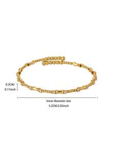 Exquisite Stackable Gold-Plated Bamboo & Ball Shape Bracelets With White Zirconia Inlay, 18K Gold Plated Fade-Resistant Adjustable Bangle, Suitable For Women, Mom, Best Friend And Girlfriend, Wedding, Vacation Charm Jewelry, Party, Daily Wear Accessory, Birthday Anniversary Gift - Various - View 6