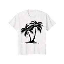 [Palm Tree T-Shirt] Summer Casual Palm Tree Printed Women's Round Neck Short Sleeve T-Shirt - 白色 - 查看 1