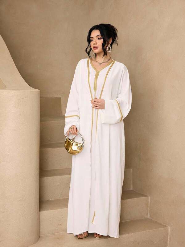 Fashionable Versatile Solid Color 3-Piece Set Women's Minimalist Sleeveless Long Robe + Abaya Cardigan Long Robe + Scarf Set, Soft Skin-Friendly Sun Protection Muslim Clothing Shawl