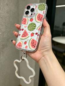 西瓜印花透明手機殼，附花卉矽膠腕帶掛繩，清新熱帶夏季防震保護殼，相容 iPhone 與 Galaxy - 彩色 - 查看 5