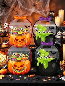 20pcs Halloween Plastic Pumpkin Cauldron Handheld Sealed Candy Bags, Holiday Party Decoration Supplies - Multicolor - View 6