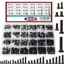 860 PCS Small Computer Screws Assortment Kit, Black Tiny Eyeglass Screws M1.2 M1.4 M1.7 M2 M2.5 M3 - Black - View 1