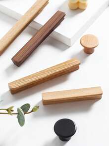 4pcs Minimalist Long Bar Solid Wood Cabinet Pulls L Shaped Oak Walnut Drawer Handles For Kitchen Cupboard Wardrobe Furniture Hardware Accessories - 4pcs - View 8