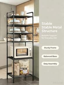 1pc 2-6 Tier White/Black Metal Multi-Function Storage Rack, Freestanding Stackable Microwave Storage Rack, Heavy Duty Space-Saving Stand, Suitable For Kitchen, Laundry Room And Dorm, Back To School And Moving Essentials - Multicolor - View 4