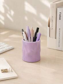 1pc Desktop Stationery Storage Box, Minimalist Modern Style, Cylindrical Asymmetrical Wavy Design, Suitable For Study Room, Office And Student Dorm, Perfect For Back To School Or Holiday Gift, 5 Colors Available - Multicolor - View 7
