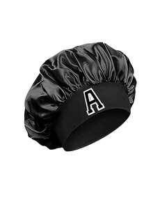 1Pc A-Z Letters Satin Sleep Bonnet,Soft Comfortable Sleeping Bonnet,Elastic Wide-Brim Silky Sleeping Cap For Hair Protection, Year-Round Use - Black - View 5