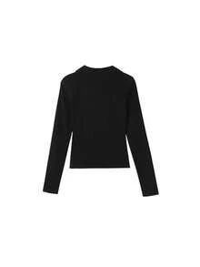 Kaos Lengan Panjang Hitam Wanita Gaya Korea Musim Gugur Slim Fit Atasan Dalaman Kasual - Hitam - View 11