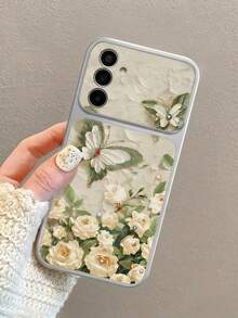 1pc Cute Oil Painting Spring Butterfly Pattern Spray Painted TPU Full Coverage Phone Case Compatible With Galaxy S26 S25 S24 Ultra S24 Plus S24 FE S23 S22 A55 A54 A53 A52 A50 A30 A42 A35 A34 A33 A25 A24 A20 A30 A15 A17, Smart 8/ Hot 40i/Spark 20/Spark 20C/Spark Go 2024/ G84/ A7 Pro/Honor X9A X9B X9C X9D - Silver - View 4