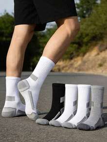 5/10/20 Pairs Random Style Men's Comfortable Colorblock Mid-Calf Socks, Breathable Sports Socks With Anti-Slip Silicone, Suitable For Spring And Autumn - Multicolor - View 2