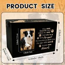 PRESSINART Dog Pet Urn Wooden Pet Memorial Box Dog Flower Butterfly Words Pattern Rectangle Storage Containers Cremation Box With Photo Frame For Animal Memorial Remembrance Gift 6.3 X 4.3 X 4.3 Inch - ColorC - View 2