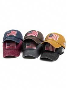 1 pieza Gorra de béisbol retro ajustable con bordado de bandera lateral, desgastada y suave, unisex, adecuada para deportes al aire libre, camping y uso diario - Bordado de bandera nacional - Ver 1