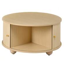 Round Coffee Table, Living Room Table, Vertical Relief Structure, Two Sliding Doors, MDF Frame, Metal Handles, Spherical Metal Feet, Four Separate Storage Compartments - 自然色 - 查看 11