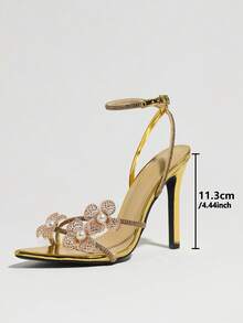 Jin Bei Qi Sandali estivi da donna, sandali con cinturino singolo incrociato e strass, punta aperta e tacco a spillo alto, sandali eleganti con tacco alto, scarpe da festa glamour e sexy per abito da sera e matrimonio, sandali eleganti da donna, tacchi alti dorati, sandali da donna - Dorato - Visualizzare 4
