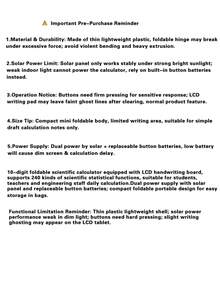 Foldable Scientific Calculator With -High-Resolution LCD Display,10‑Digit Display 240 Functions Solar & Battery Dual Power, Hidden Stylus Pen, Portable Fold‑Over Math Calculator For Students, Engineers & Office Daily Use - Black - View 12