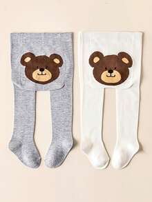 1/2/3pcs Cartoon Bear Print Baby Footed Tights, Soft Elastic High Waist Infant Toddler Tights - Multicolor - View 37