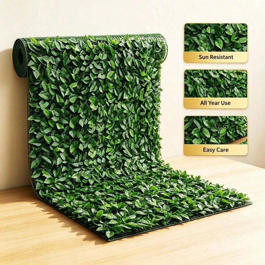 3pcs 100cm X 50cm Artificial Plant Wall Fence, Outdoor Sun Protection Privacy Screen, Garden Balcony Decorative Greenery, Outdoor UV Resistant Anti-Aging - Garden Yard Partition Landscaping Tool - Green - View 1