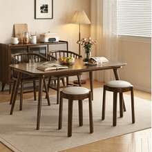 Solid Wood Stool Home Use Stackable Upholstered Bench Living Room Minimalist Modern Sturdy Durable Small Round Stool Dining Table Chair - Beige - View 4