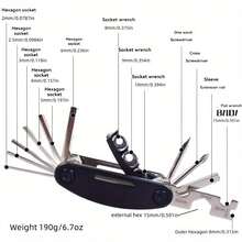 Cycling Essential! 16-In-1 Bicycle Multi-Function Tool, Foldable Portable Repair Wrench Set, Universal Hex Key Screwdriver - Multicolor - View 3