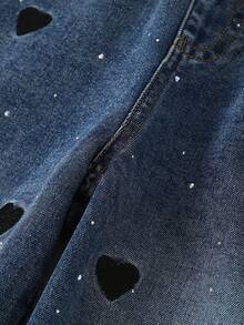 Tween Girls Blue Denim Jeans Fashion Heart Embroidery Rhinestone Craft Casual Loose Wide Leg Pants Suitable For Spring Summer Autumn Winter School Daily Outings - Blue - View 7