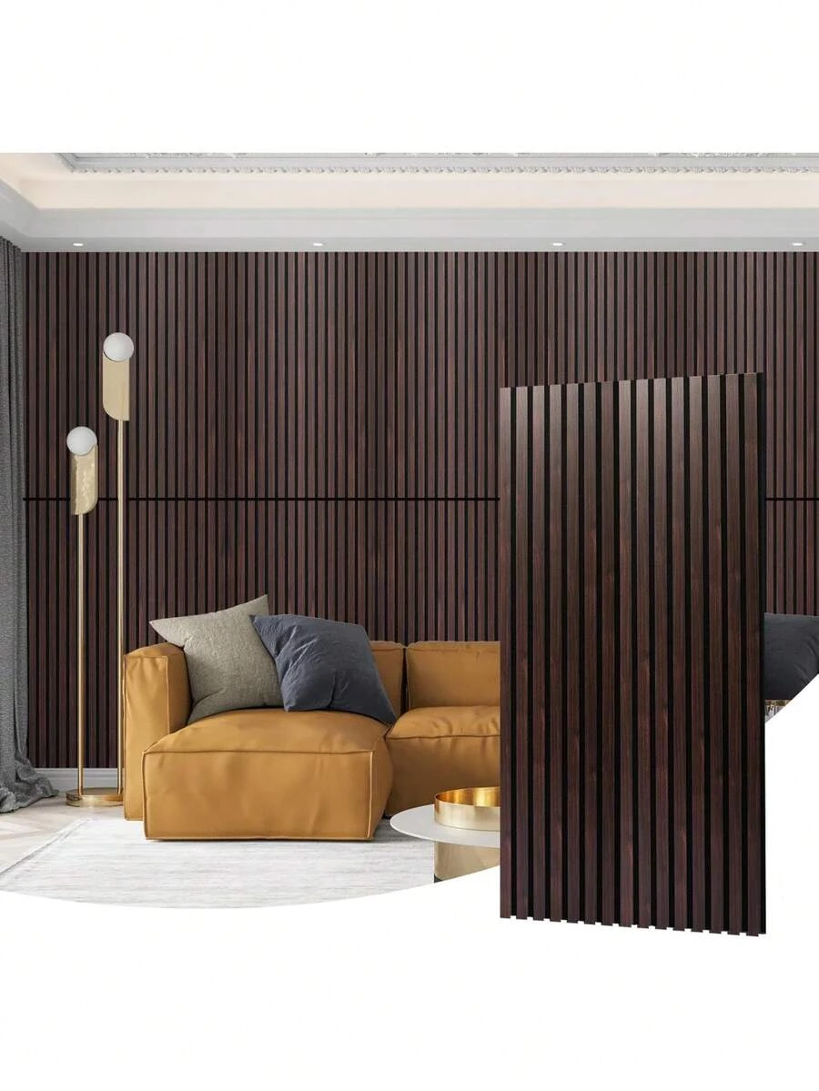 JZGZR Wood Slat Wall Panel, 48.03x 23.82x 0.83 Inch Wood Panels Wall, 3D Soundproof Wall Panels, Large Acoustic Panels Interior Ceiling And Wall Decor Noise Reduction, 2 Pack, Walnut - 1 + Thick Walnut - View 1
