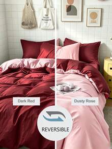 2/3pcs Simple Solid Color Duvet Cover Set, 1 Duvet Cover With 1/2 Pillowcase(S), Soft & Breathable Bedding Set For Bedroom/Guest Room, Suitable For Home, Dorm, Oeko-Tex Certified - Dark Red - View 5