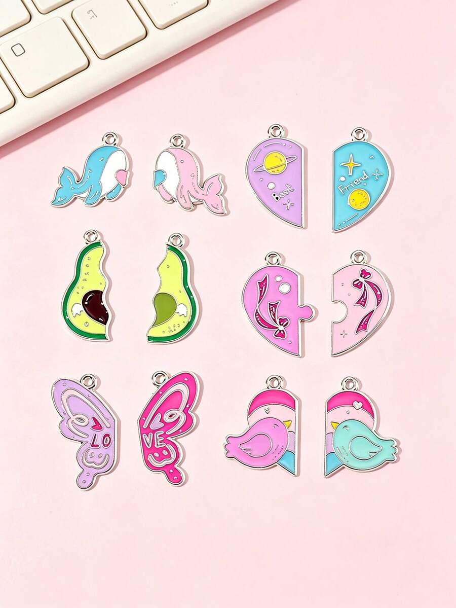 20pcs Minimalist Alloy Oil-Drip Best Friend Necklace Pendant Heart Couple Pendant DIY Necklace Keychain Accessories - Random 20pcs - View 1