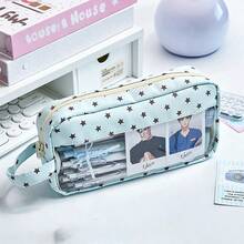 1-Piece Star-Patterned, Large-Capacity Pencil Case In INS-Style, Student-Friendly DIY Design. Made Of Washable Canvas, With Multiple Compartments For Storing Stationery. - Pencil Case - View 10