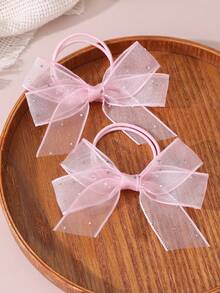 2pcs/12pcs Girls Mesh Rhinestone Bow Hair Scrunchies Set, Suitable For Daily Decoration - Multicolor - View 6