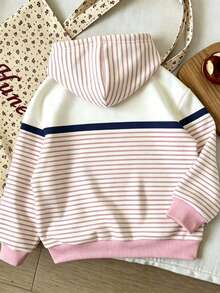 Young Girl Bow Pattern Warm Hooded Sweatshirt - White - View 2