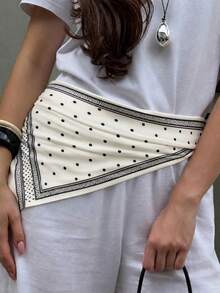 1PC 2026 Minimalist Polka Dot Printed Spring Headscarf, Women's Multifunctional Belt Accessory, Fashionable Scarf For Headbands And Headwear - Beige - View 3