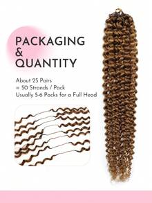 WOWANGEL 5pcs Brown Pre-Bundled Feather Crochet Human Hair Extensions, Suitable For Miracle Knots Bohemian Braids, Kinky Curly Texture, 5-6 Packs Full Head Knotless Bohemian Braids, Vacation Hairstyle, Fluffy Texture, Time-Saving Wear, Summer Vibe - S30 - View 6