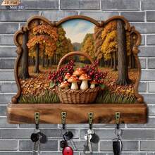 Autumn Maple Leaf Wooden Key Holder, Key Storage Rack, Maple Leaf Fireplace And Forest Mushroom Basket Pattern, 4-Hook Wall Storage Rack, Rustic Farmhouse Entryway Decor - Multiple Styles - View 1