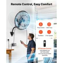 Ventilador de pared , ventilador colgante de pared de 20 pulgadas con oscilación y nebulizador, control remoto, clasificación IP44, 3 velocidades, temporizador de 18 horas, control de temperatura, potente para industria, comercio, garaje, taller, gimnasio. - 20 pulgadas con oscilación y nebulizador - Ver 5