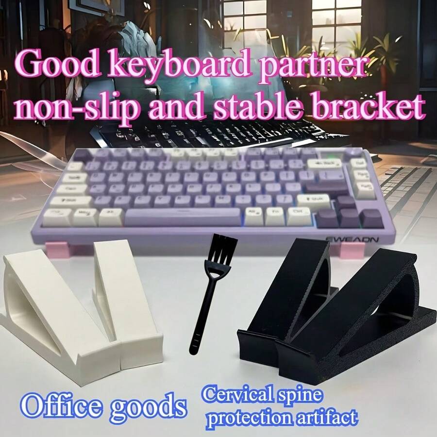 3pcs/Set Keyboard Tilt Stand + Cleaning Brush, Convenient For Typing, Suitable For Computer Office, Gaming, Home Computer Office Supplies, Ergonomic Tilt Design Universal Stand, Multiple Colors Available - Computer Stand Set - View 1