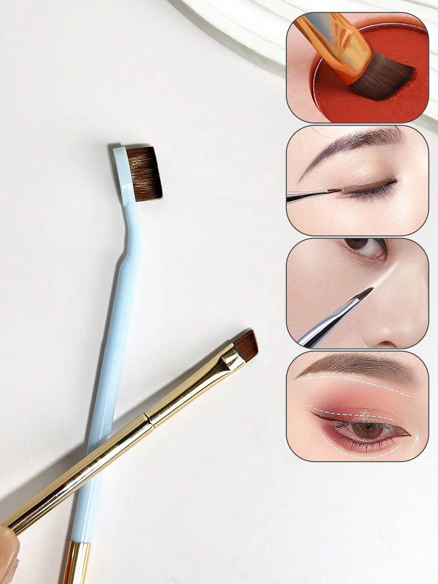 1 buah Kuas Makeup dengan Mata Pisau Miring, Gagang Berwarna-warni (Opsional), Kuas Multifungsi untuk Alis, Eyeliner, Eyeshadow, dan Area Sekitar Mata (Kuas untuk Membaurkan Mata) - MultiWarna - View 1
