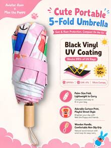 1pc Folding Umbrella, Waterproof & UV Protection, Cute Cartoon Pink, Unisex, Sun & Rain Dual Use, Black Coating UPF50+, 8 Ribs, Max The Puppy Sun Protection Parasol Bag, Suitable For Vacation Travel Camping Commuting, Cute Gift - Foldable - View 2