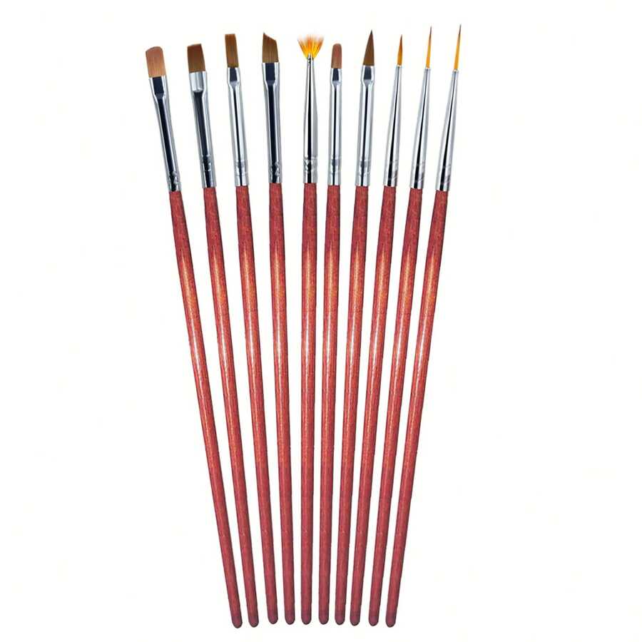 10 Pcs Nail Art Design Brushes Set - For Nail Intricate Patterns, Perfect For Manicures And Pedicures, Nail Art Supplies Manicure Essentials - Multicolor - View 1