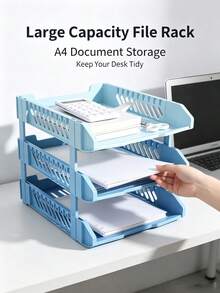 Foldable Plastic File Rack, 3-Tier And 4-Tier Gradient Color Foldable File Tray, Stackable Letter Tray File Organizer Storage Rack, Transparent Desktop File Organizer, Suitable For School Office Home, File Storage Basket Office Desktop Accessories - Gradient File Disk - View 5