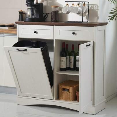 13 Gallons Tilt Out Trash Can Cabinet Freestanding Kitchen Trash Can Hidden Garbage Recycling Cabinet With