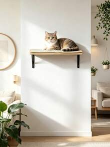 Cat Wall Shelf With Scratching Board, Pine Wood Wall-Mounted Floating Cat Perch, Windowside Hanging Hammock, Cat Wall Furniture For Sleeping, Playing And Climbing - Multicolor - View 11