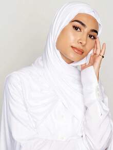 1 pieza Bufanda larga de unicolor clásico para mujer, bufanda elegante casual con flecos, pañuelo de tela de modal de punto premium, adecuado para la vida diaria, viajes y fiestas, pañuelo retorcido a juego - Blanco - Ver 2