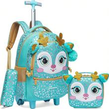 Girls' Rolling Backpack With Crossbody Bag And Pencil Case, Cute Portable Student School Bag - Rolling Backpack - View 12