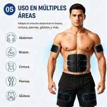 Estimulador Muscular EMS Inalámbrico Completo con 3 Unidades de Control Independientes, Parches de Hidrogel Conductivo Reutilizable para Abdomen, Brazos, Piernas y Glúteos, Dispositivo Tonificador Muscular Portátil Recargable USB con 6 Modos de Entrenamiento y 9 Niveles de Intensidad Ajustables, - Negro - Ver 4