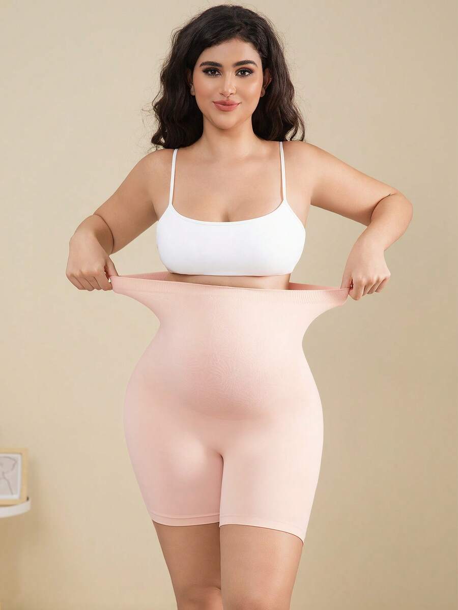 Maternity Seamless High Waist Soft Expandable Panel Comfort Belly Support Shorts Summer Pink - Pink - View 1