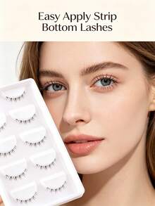 MKHLINA 5 Pairs Lower False Eyelashes, Ultra Soft Fine Stem, Lifelike Natural, Reusable, Comfortable Lightweight, Manga Style Japanese Korean Thick Natural Curly Eyelash Extension, Cosplay Anime False Eyelashes Makeup Tool - Black - View 9