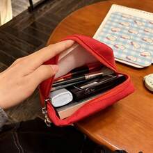 SANRIO 1 Piece Red Embroidered Hello Kitty Polka Dot Bow Decor Waterproof Nylon Large Capacity Zipper Closure Cute Cartoon Girl Style Cosmetic Bag, - Multicolor - View 9