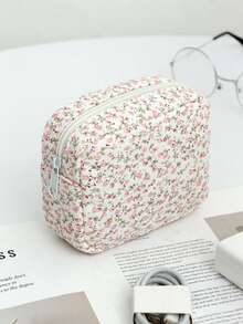 Cute Quilted Mini Storage Bag, Portable Comfortable Bow & Floral Print Makeup Bag, Suitable For Cosmetics, Sanitary Pads, Jewelry And Daily Essentials, Ideal For Daily Use, Work, School, Travel And Wallet Storage - Multicolor - View 8