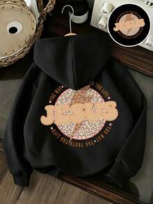 Tween Girl Letter Pattern Casual Daily Sweatshirt - Black - View 1