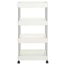 Carro multifuncional móvil de cuatro niveles – carro de almacenamiento – estante de almacenamiento estrecho y alto – ABS – diseño lateral estrecho – 4 ruedas universales – 40 x 22 x 90 cm - Blanco - Ver 3